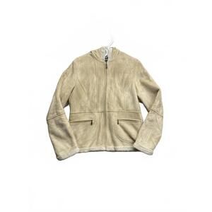 Vintage Y2k Utex Design Beige Faux Suede Shearling Hooded Jacket Size M